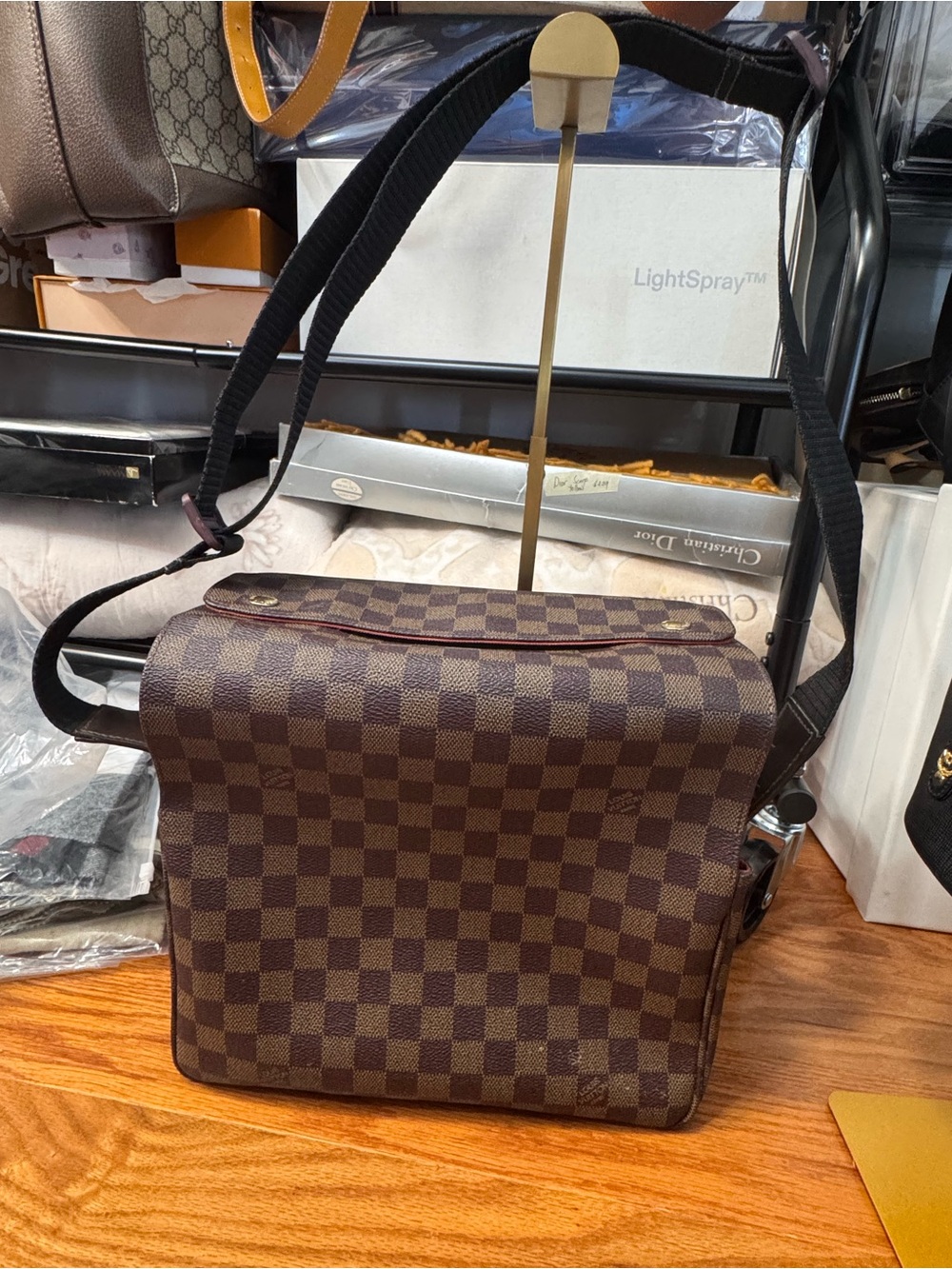 Louis Vuitton Brown Damier Ebene naviglio Canvas Messenger Bag with Black Strap